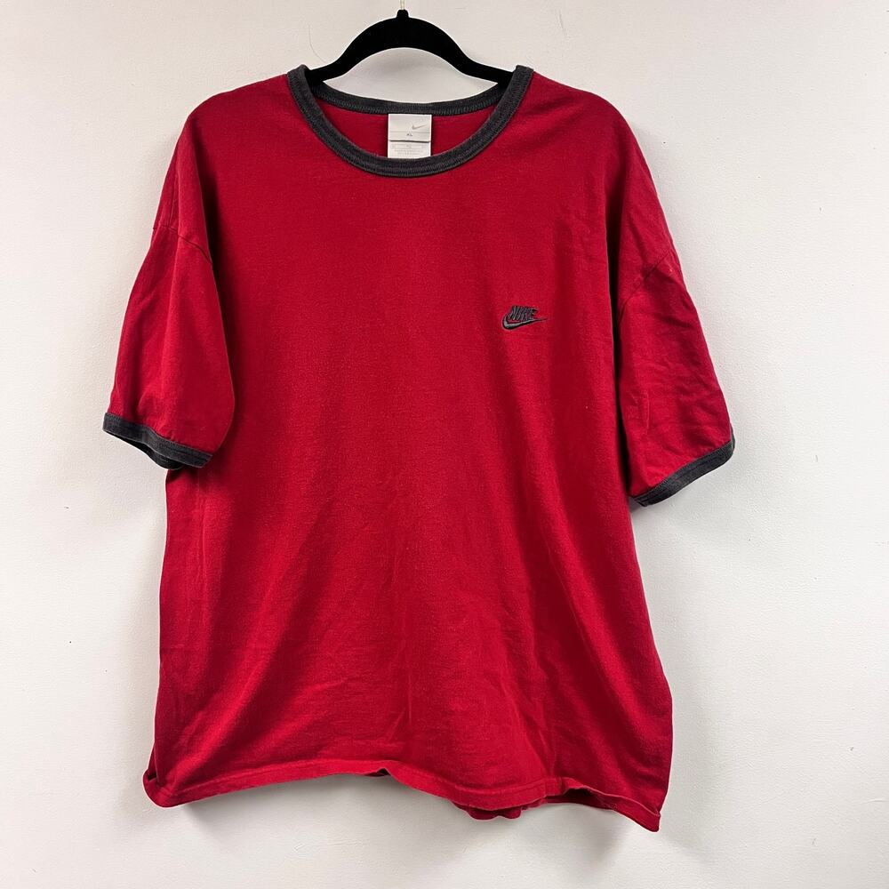 Men's Vintage 2000's Nike ringer tee shirt 100% cotton red gray XL casual